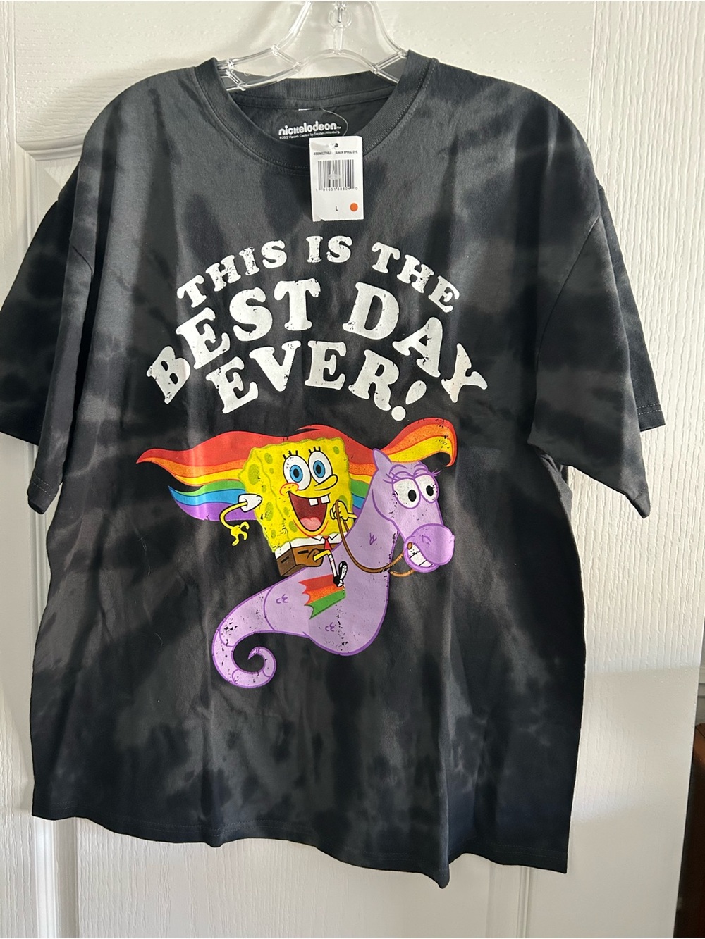 Nickelodeon SpongeBob Black Tie-Dye Graphic Tee with Rainbow